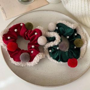 Accessori per capelli Cravatta Scrunchies in velluto Portacoda di cavallo Fascia elastica Intestino crasso Stile coreano Palla di peluche Corda di perle