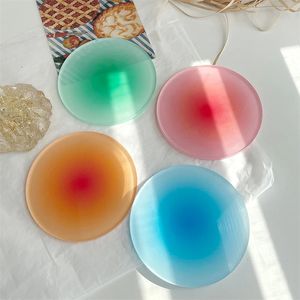 4 datorer Set Gradient Acrylic Round Coaster Sunset Heat Matte Finish Coffee Cup Pad Drink Mug Mats Table Decor 240102