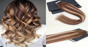 Balayage brasiliano per capelli Remy da 40 pezzi 4 che sbiadisce a 27 Nastro di trama della pelle color ambra nelle estensioni dei capelli umani Nastro dritto sulle estensioni dei capelli7255814