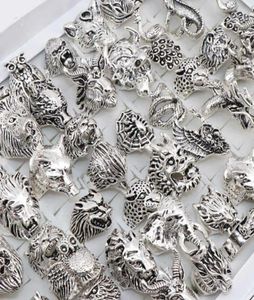 Wholesale 20pcs/Lots Mix Owl Dragon Wolf Elephant Tiger Etc Animal Style Antique Vintage Jewelry Rings for Men Women 2106234518613