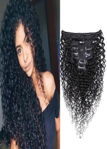 Klip do włosów 7 sztuk Zestaw Kinky Curly Clip in Human Hair Extensions Malezyjski Remy 100 Human Natural Clip Ins Hair Extensions5320017