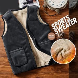 Men's Vests Men Vest Mid-aged Father Jacket Waistcoat With Plush Lining Zipper Closure For Autumn Winter V Neck Pockets