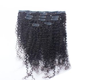 Klipy przedłużające włosy do włosów Afroamerykanów 100G Naturalny kolor Afro Kinky Clip Ins 8pcs Human Hair Clip w przedłużeniach dla czarnych1384692