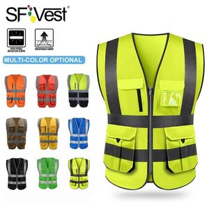 Jackets Sfvest High Visibility Reflective Safety Vest Safety Clothing Work Reflective Vest Multi Pockets Workwear Safety Waistcoat Men