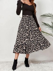 Gonne Gonna femminile Leopardo Donna Vintage Bohemia Party Lungo Casual Elastico a vita alta con volant Maxi abito estivo per