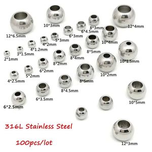 Crystal 100pcs 2 Mm12 Mm 316l Stainless Steel Beads European Ball Metal Big Hole Spacer Beads for Jewelry Making Diy Bracelet Necklace