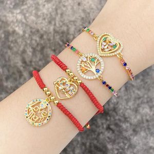 Charme Pulseiras Flola Multicolor Corda Vermelha Rodada Mãe para Mulheres CZ Cubic Zircon Pulseira Bangle Trendy Jóias Presentes do Dia das Mães Brtc23