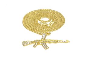Mens 18K Gold Silver Plated Iced CZ Hiphop AK47 Gun Pendant Necklace 3mm 24quot Long Cuban Chain Necklace Fashion Jewelry Chri6660642