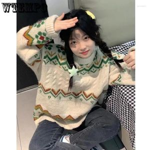 Women's Sweaters WTEMPO Japanese Style Vintage Christmas Sweater Women Autumn Winter Loose Versatile O-Neck Jacquard Knitted Pullovers