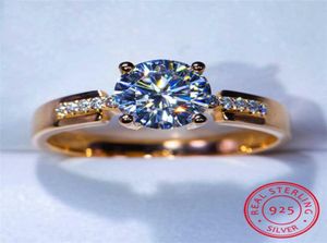 Luxo feminino solitaire redondo zircon anel 925 prata esterlina rosa ouro anel de casamento promessa amor anéis de noivado para mulher p08185104634