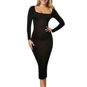 Vestidos casuais uma linha feminina sereia vestido longo macio leite seda velo cor sólida sexy slim fit envoltório hip pescoço quadrado