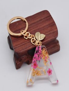 Torkade blomblad engelska bokstäver nyckelringar för kvinnor söt blommig design bil nyckelringar handväska hänge tillbehör gåva8432187