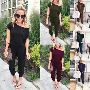 Tees Women Off Shoulder Jumpsuit Pants Club 섹시한 캐주얼 한 느슨한 단단한 단단한 어깨 짧은 슬리브 파티 여성 롬파이 롬 Playsuet Lounge M167