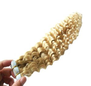 Blonde Tape Hair Extensions Bleach Blonde Skin Weft Tape in Curly Extension Hair 100g 40pcs Human Tape Hair Extensions adhesive9971082