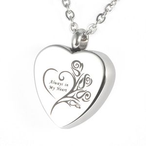 Lily Stainless Steel Memorial Pendant Always in my heart Urn Locket Cremation Jewelry Necklace with gift bag and chain256c