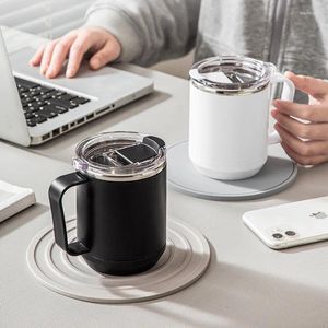 Garrafas de água 500ml copos de isolamento de café com alça portátil garrafa de aço inoxidável copo de leite de dupla camada para escritório em casa caneca térmica
