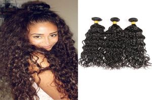 Indian Raw Virgin Human Hair 3 Bundles Hair Extensions Water Wave Natural Black Three Pieces Weet och Wavy 828Inch7806832