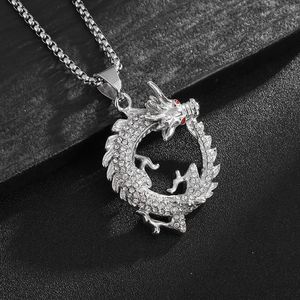 Hip Hop Vintage Chinese Dragon Pendant Necklace 316L Stainless Steel 18k Real Gold Plated Jewelry