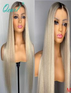 الباروكات الدانتيل ضوء بلاتين شقراء الشعر البشري wig 13x6 OMBRE الجبهة 60 مستقيم remy للنساء glueless الجزء الطويل 150 QEARL1961443