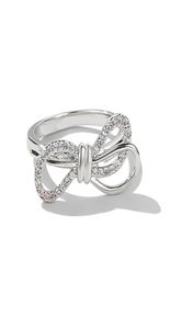 S925 Sterling Silver Little Playful Bow Ring For Girl Friend Button Elegant Diamond Female Jewelry As Lover Birthday Gift8570978