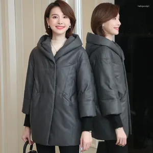 Women's Leather 2024 Real Jackets Women 90% White Duck Down Jacket Hooded Genuine Sheepskin Coat Female Chaqu