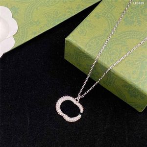 Luxury Full Diamond Necklace Par dubbel bokstav hänge halsband unisex stål tätning stämpel kristall hängen med presentlåda2887