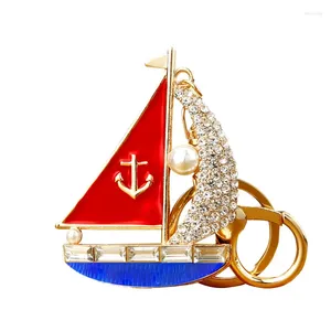 Anahtarlıklar yelkenli tekne gemisi sevimli cazibe kolye rhinestone kristal araba çantası anahtar zinciri takılar düğün yaratıcı parti hediyesi