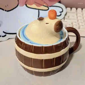 Mugs 450ml Cute Capybara Ceramics Mug With Lid Handle Large Capacity Coffee Ceramic Tea Cups Drinkware Cartoon Kawaii Kids Gift