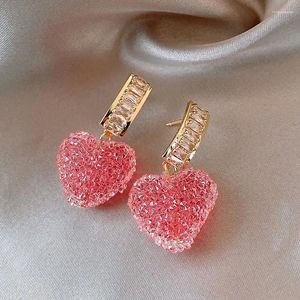 Висячие серьги, поступление 2024 года, модные милые розовые сердечки для женщин, модные милые милые ювелирные изделия с кристаллами, подарки для девочек