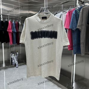 Xinxinbuy 2024 Mężczyzn Designer Tee T Shirt Zniszczona krawat Paris Spray Letters Crew Szyja Bawełna Kobiety Kobiety Czarne szary czerwone xs-3xl