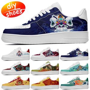 Customized shoes running shoes Chinoiserie lovers diy shoes Retro casual shoes men women shoes outdoor sneaker lion dance white black blue yellow big size eur 35-48