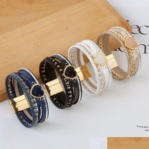 Chain Women Alloy Crystal Heart Hand Woven Leather Bracelet With Magnet Buckle Wholesale Mtilayer Bracelets For Lady Drop Delivery Je Dhpod