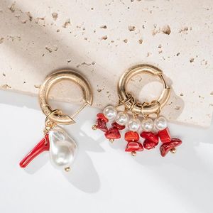Orecchini pendenti in corallo rosso con pietra irregolare Boho in argento sterling, unici gioielli piercing creativi vintage a lunga dichiarazione