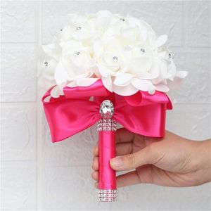 Flores decorativas buquês de casamento para noiva cristal rosas de seda dama de honra mão segurando buquê artificial