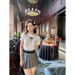 Two Piece Dress Mui23 Early Spring College Style Letter Knit Waist Patchwork Age Reducing Versatile A-line Pleated Short Skirt
