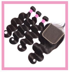 Indian Human Virgin Hair Fave 3 wiązki z 6x6 koronkowym zamykaniem Środkowy trzy części naturalny kolor Whole 1030 cala 4700523