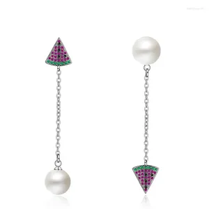 Orecchini pendenti in argento 925 con perle Aros Mujer Oreja Orecchino a goccia per donne Orecchini con pietre preziose d'acqua dolce naturali