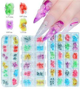 Decorações de arte de unhas 2448144pcs flor borboleta encantos glitter decalques decoração 3d design plano acrílico parafuso prisioneiro hj091l9096196