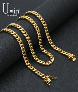 UWIN 8mm Miami Cuban Curb Link Chain Edelstahl Gold Silber Men039s Hip Hop Link Halskette 10mm 12mm 14mm8942799