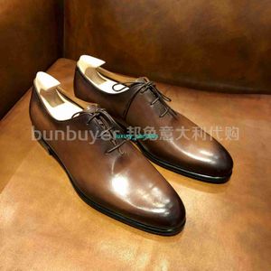 BERLUTI Men's Dress Shoes Leather Oxfords Shoes Bun Rabbit Italian Berluti Series Alessandro Galet Three Eye Oxford Men's Leather Shoes HBMB