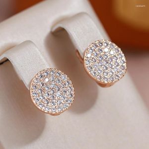 Dingle örhängen juliDream Full White Zircon Round Clip for Women 585 Gold Color Fashion Jewelry Girls Ear Stud Sparkling Accessories