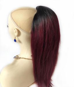 Borgonha ombre cabelo humano rabo de cavalo peruano virgem clipe reto ins extensões para mulheres raízes escuras 1b 99j cordão rabo de cavalo fa7995617