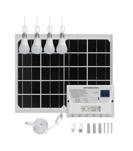 Lâmpada solar lâmpadas carregador usb kit gerador de painel sistema doméstico com 4 lâmpadas luz 6000mah banco potência para iluminação interior ao ar livre3597161