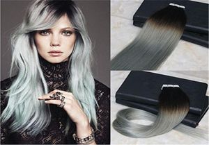 40pcs100g silver ombre tejp i hårförlängningar färg 1b bleknar till grå balayage dubbel ritat mänskligt hår toppkvalitet remy5902504