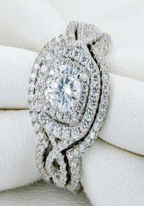 Nuovo arrivo solido anello nuziale in argento sterling 925 set da sposa fascia di fidanzamento gioielli classici per le donne 3702659