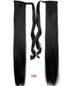 Kadınlar için sentetik düz at kuyruğu üzerine uzun sargılar Saç uzatma saç parçalarında doğal klipler sarışın sahte saçlar9616881