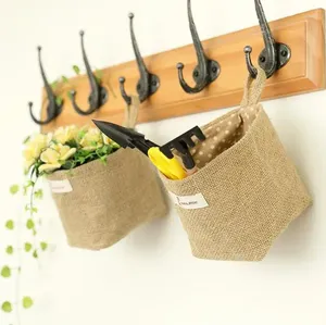 Storage Bags Cotton Fabric Flower Pot Small Sacks Hanging Little Striped Jute Basket Bag