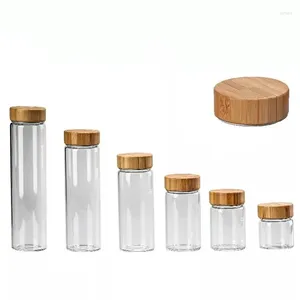 Flaschen 1 stücke 50/80/100/150/180/220 ml Glasflasche mit Bambusdeckel Leere Geschenkflüssigkeit Lebensmittelqualität Siegelgläser Fläschchen