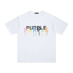 23SS Primavera Verão Moda Roxo Polo Camiseta Jeans Bra nd Carta Colorida Impressão Hip Hop Homens e Mulheres Soltas Casual Manga Curta Camisetas