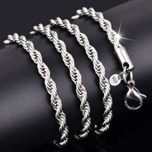 Hot Sale Retail Wholesale 14K White Gold Necklace Women Man Necklace 2mm 16,18,20,22,24 26 28 30 Inch Twist Rope Chain Jewelry